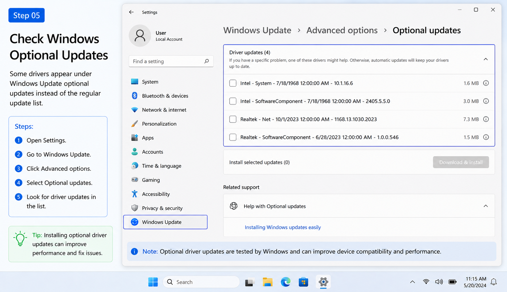 Check Win Optional Updates